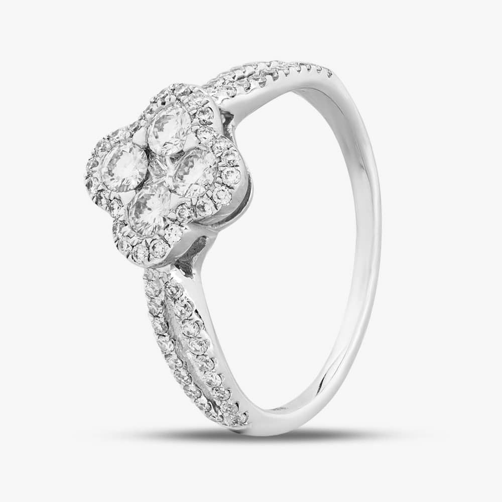 18ct White Gold 0.50ct Brilliant Cut Diamond Quatrefoil Shaped Ring BDGJ WG N