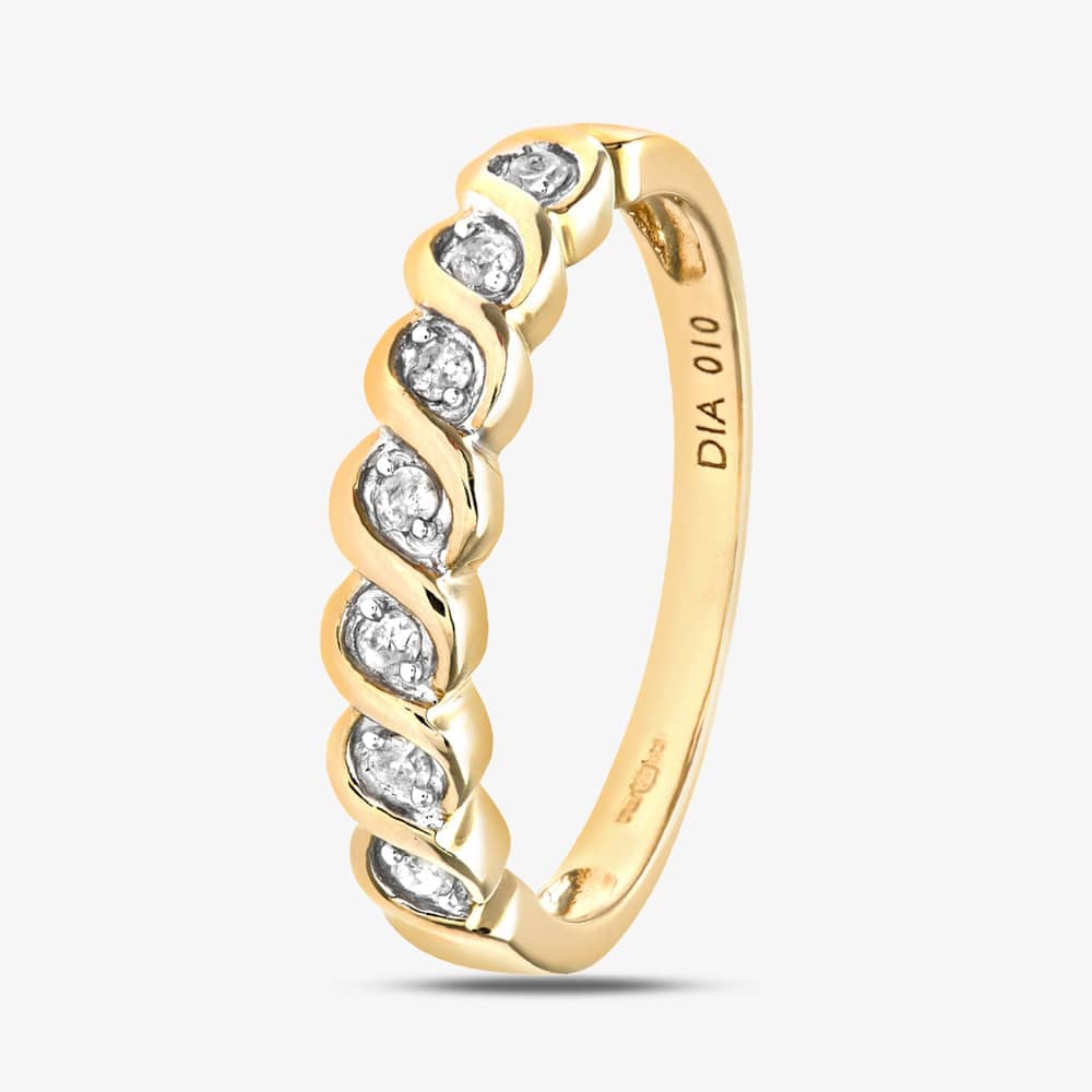 9ct Yellow Gold 0.10ct Diamond Swirl Part Eternity Ring PR07018Y N