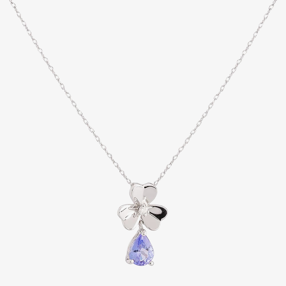 9ct White Gold Diamond And Tanzanite Flower Teardrop Pendant CY308P-T2A 9KW