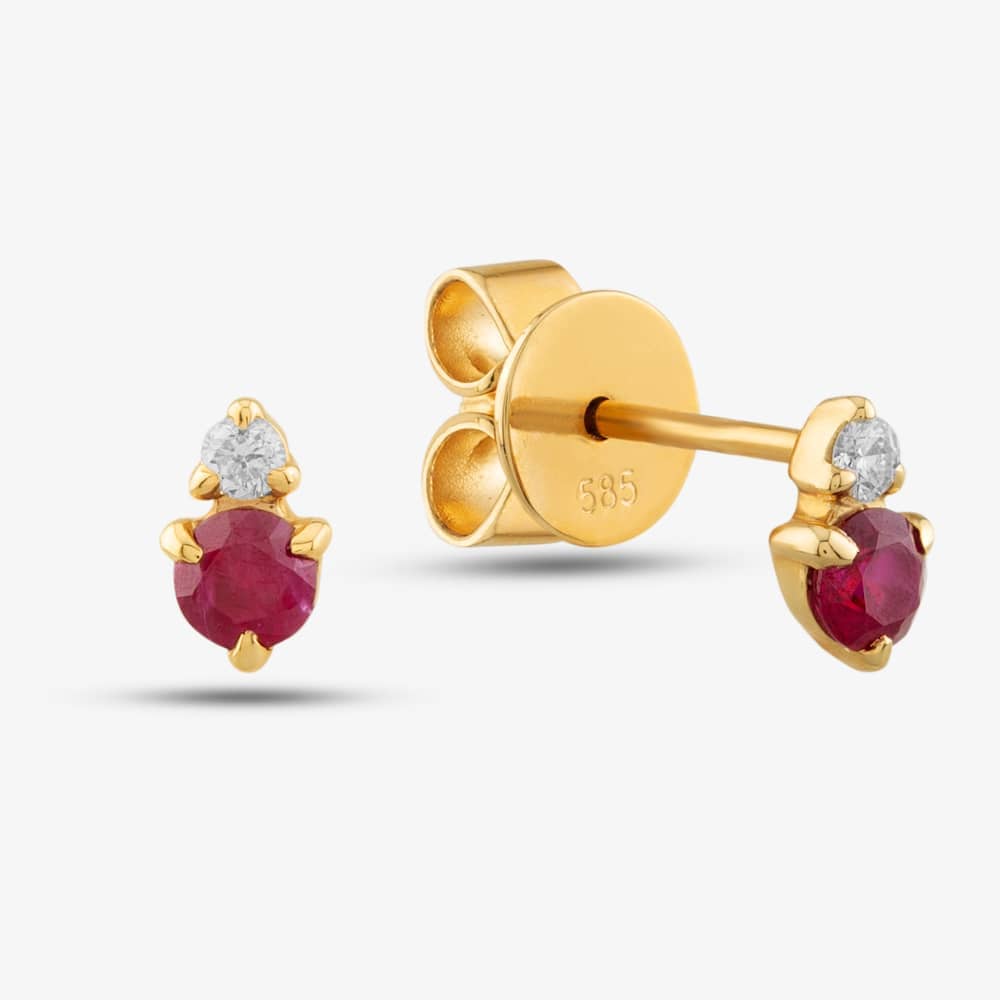 14ct Yellow Gold Brilliant Cut Ruby & Diamond Stud Earrings E39074KY14RB (X2)