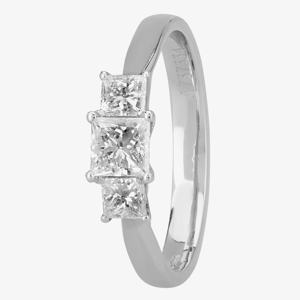 1888 Collection Platinum 0.70ct Princess-Cut Diamond Trilogy Ring R3-263(.70CT PLUS)- H/SI2/0.71ct