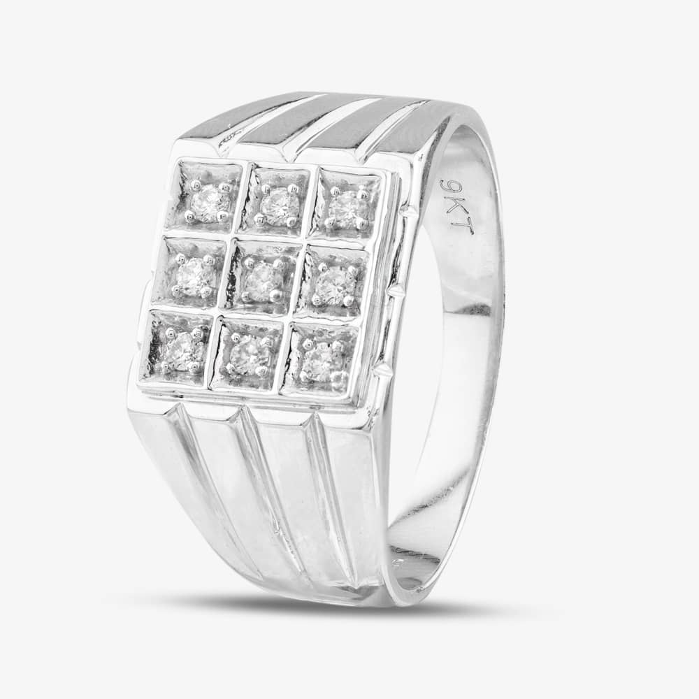 9ct White Gold Cubic Zirconia Square Signet Ring DIV90W W
