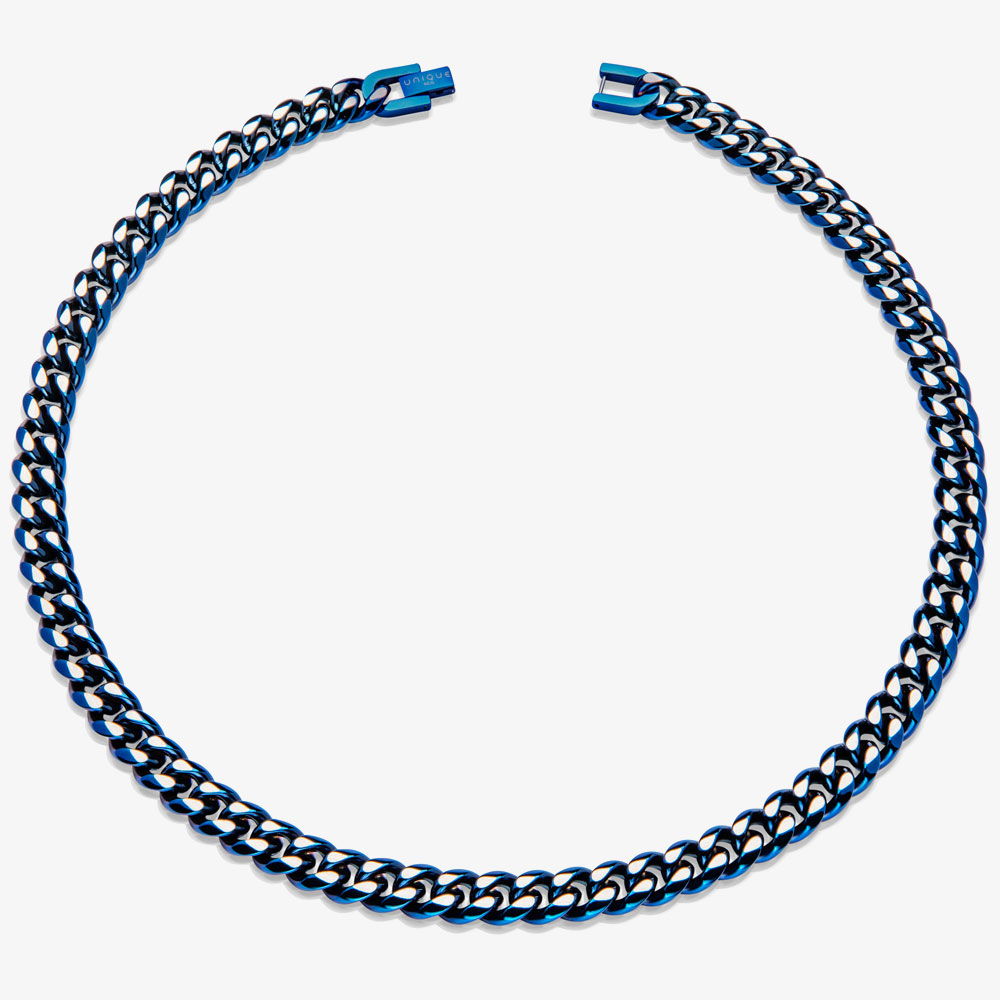 Unique Stainless Steel Blue Matte Polished Curb Chain Necklace LAK-228/50CM