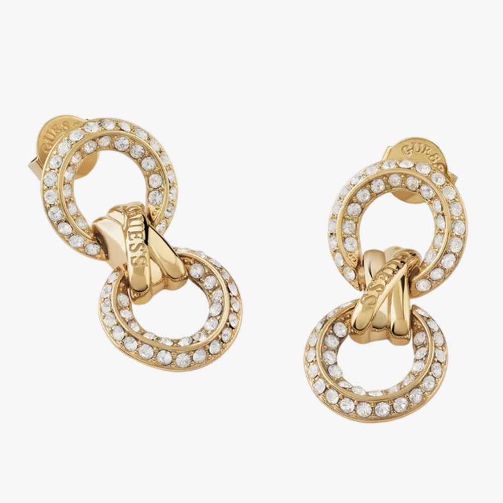Guess Knot You Gold Plated Crystal Double Hoop Knot Drop Stud Earrings JUBE04061JW YG