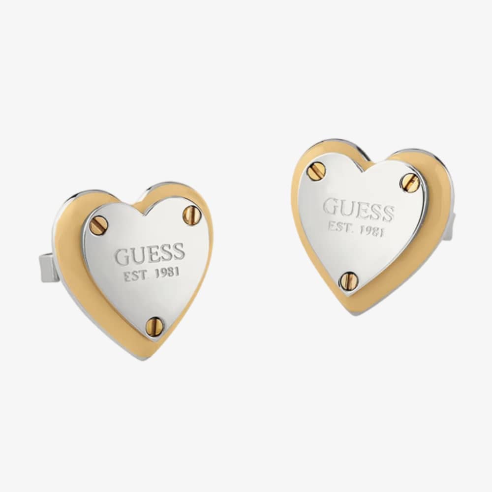 Guess All You Need Is Love Engraved Heart Stud Earrings JUBE04209JW YGRH