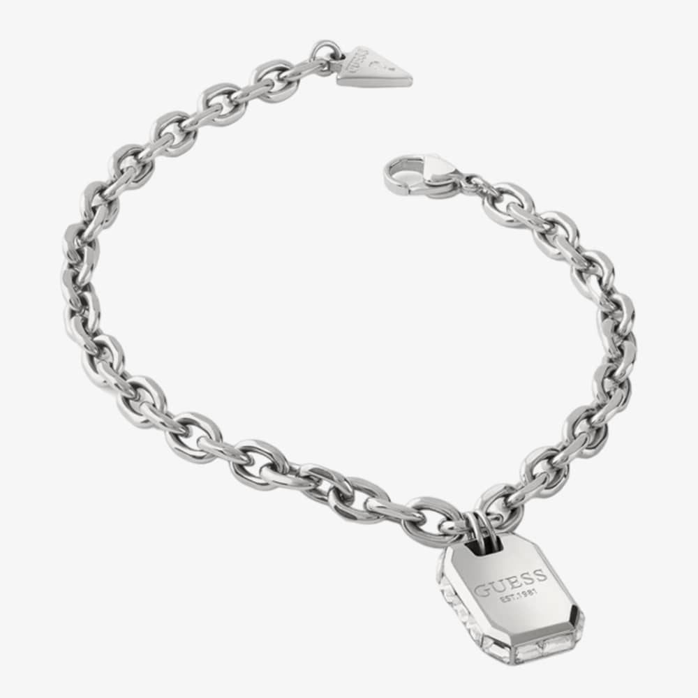 Guess Hashtag GUESS Crystal Dog Tag Chain Bracelet JUBB04261JW RH L