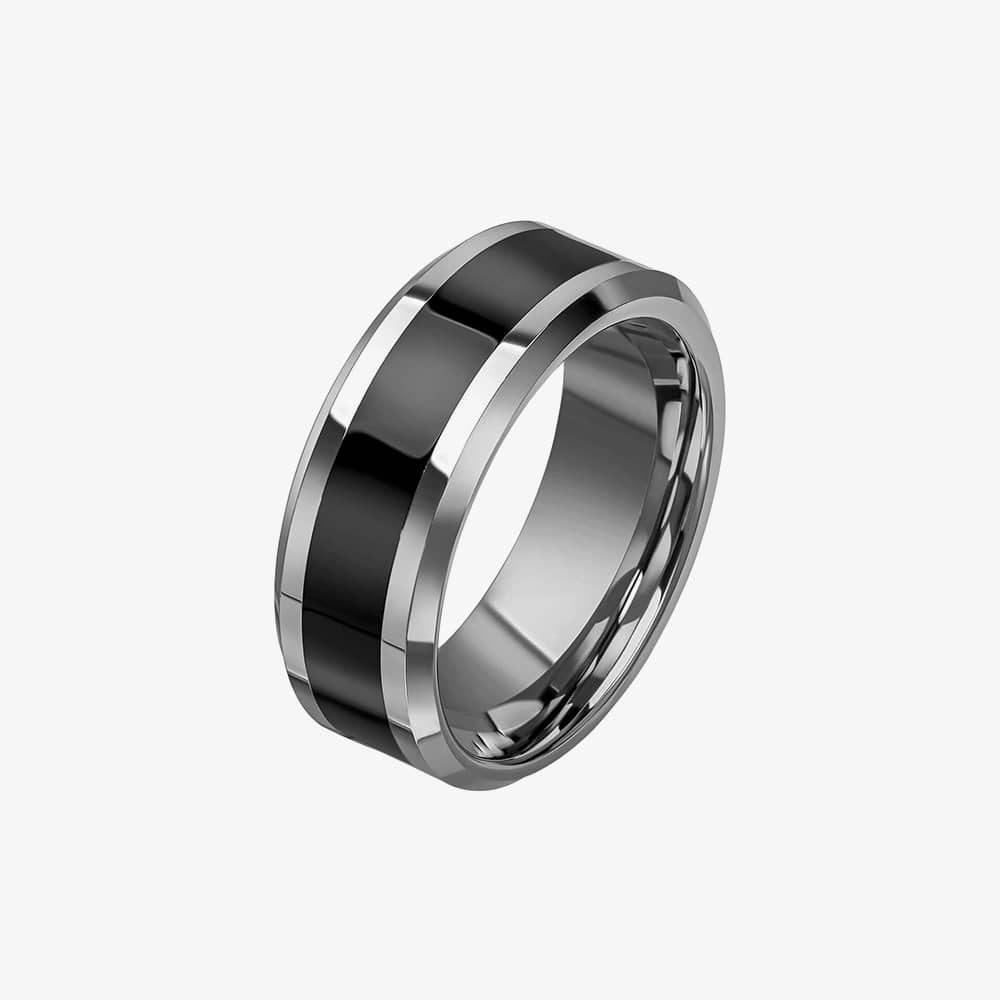 Fred Bennett Tungsten Black Enamel Stripe Ring R3860 65
