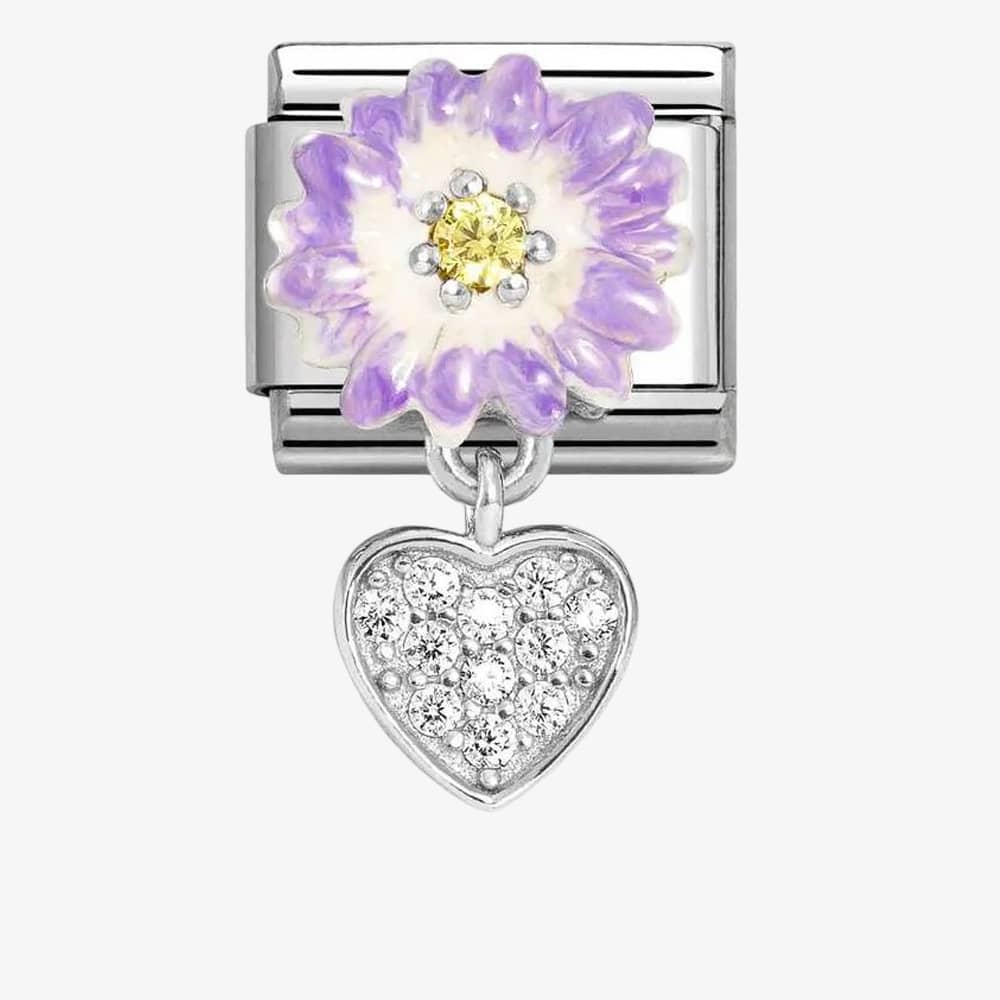 Nomination CLASSIC Silvershine Purple Flower Heart Dropper Charm 331814/10