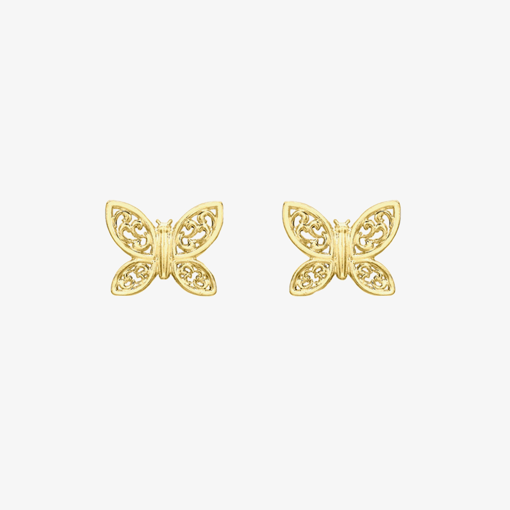 9ct Yellow Gold Filigree Butterfly Stud Earrings 1.55.6879