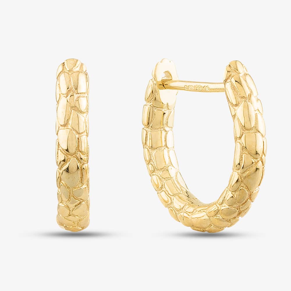 9ct Yellow Gold Snake Skin Textured Huggie Hoop Earrings GE2402