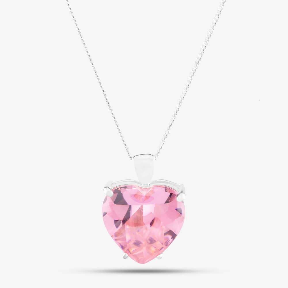 Sterling Silver 15mm Pink Crystal Heart Pendant 8.62.5642