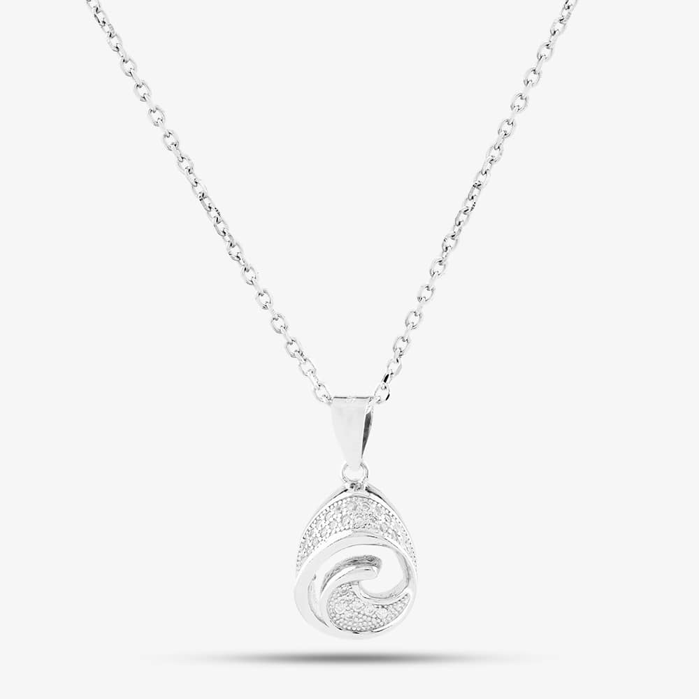 Silver Cubic Zirconia Pear Open Swirl Pendant P610833