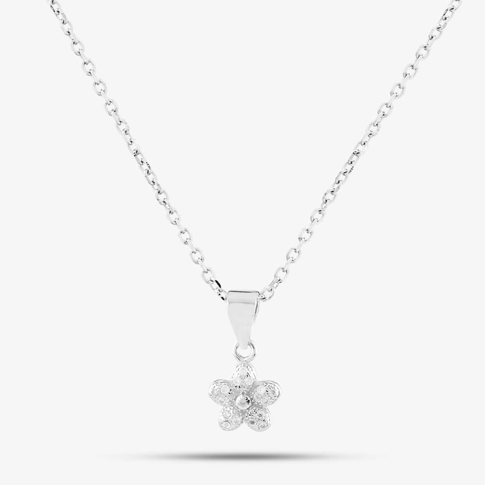 Silver Cubic Zirconia Textured Flower Pendant E610851-P