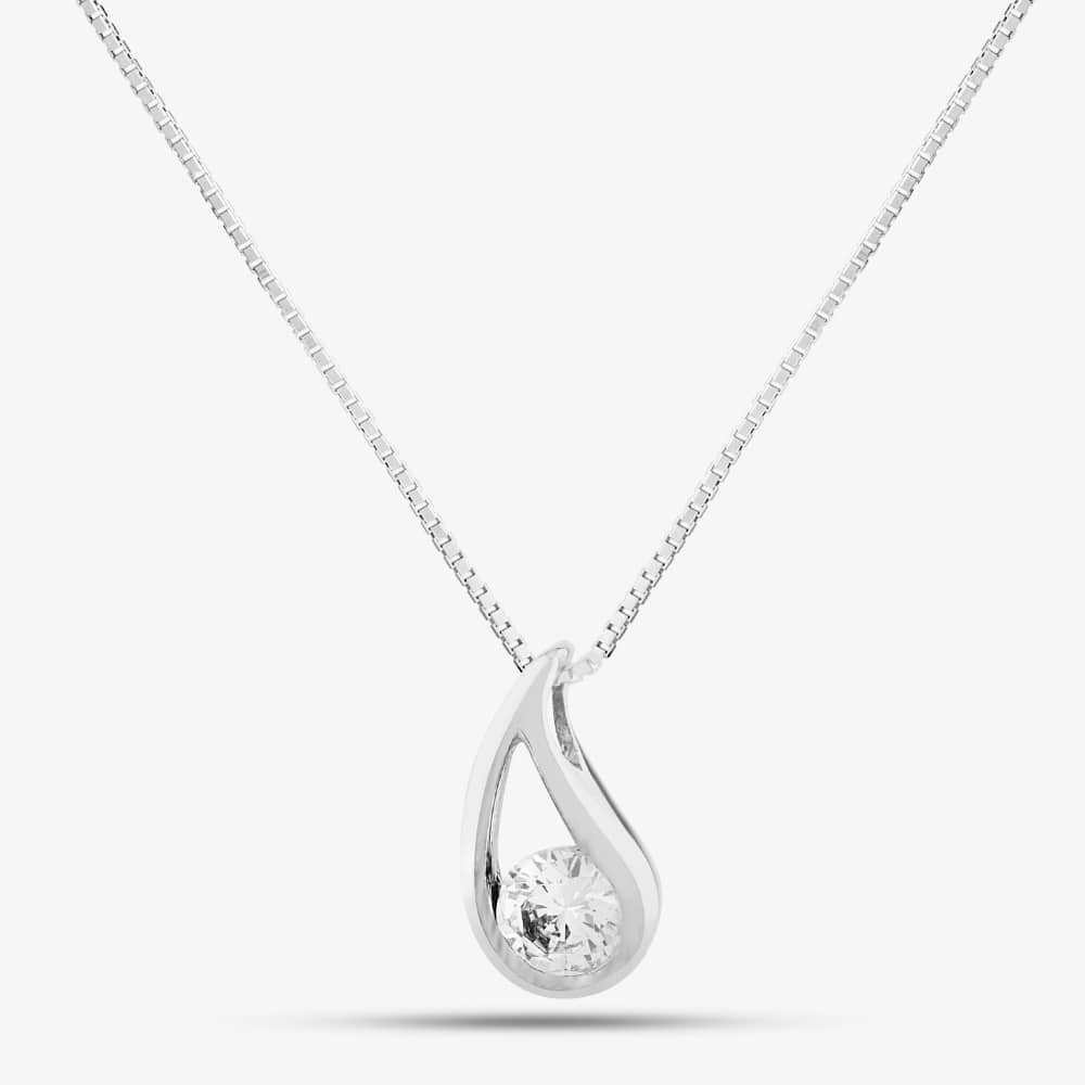 Silver Clear Cubic Zirconia Tear Drop Pendant GK-P2621C