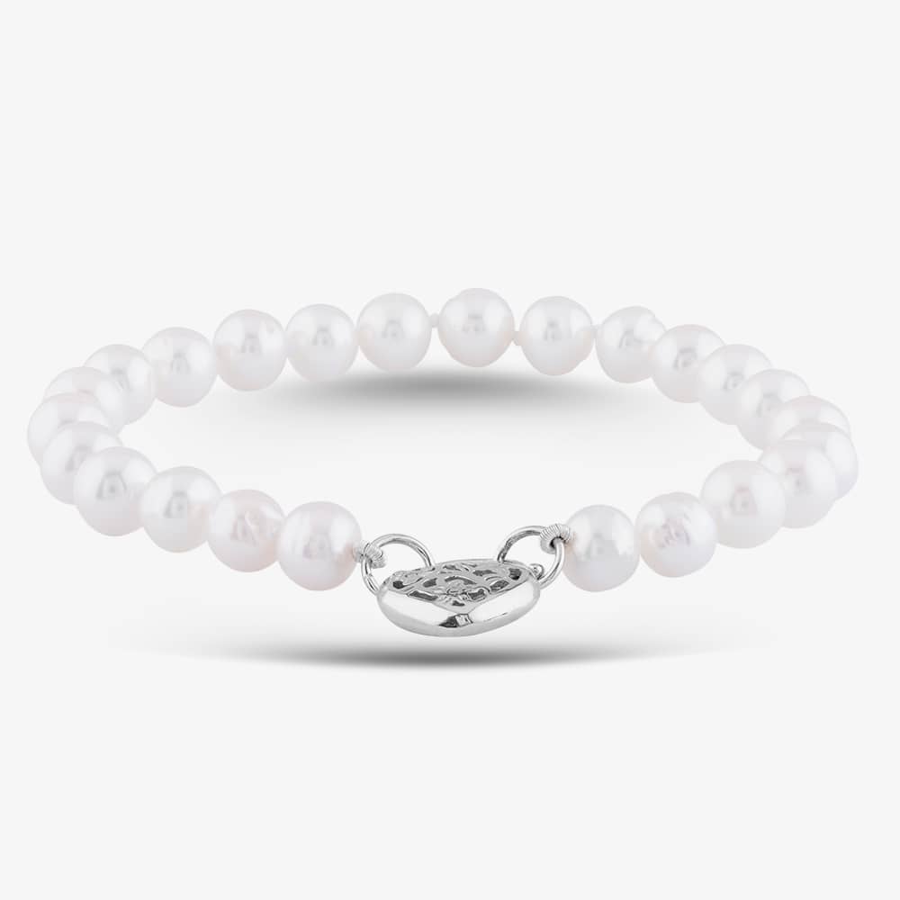 Silver Freshwater Pearl Heart Clasp Bracelet BRW70019FW