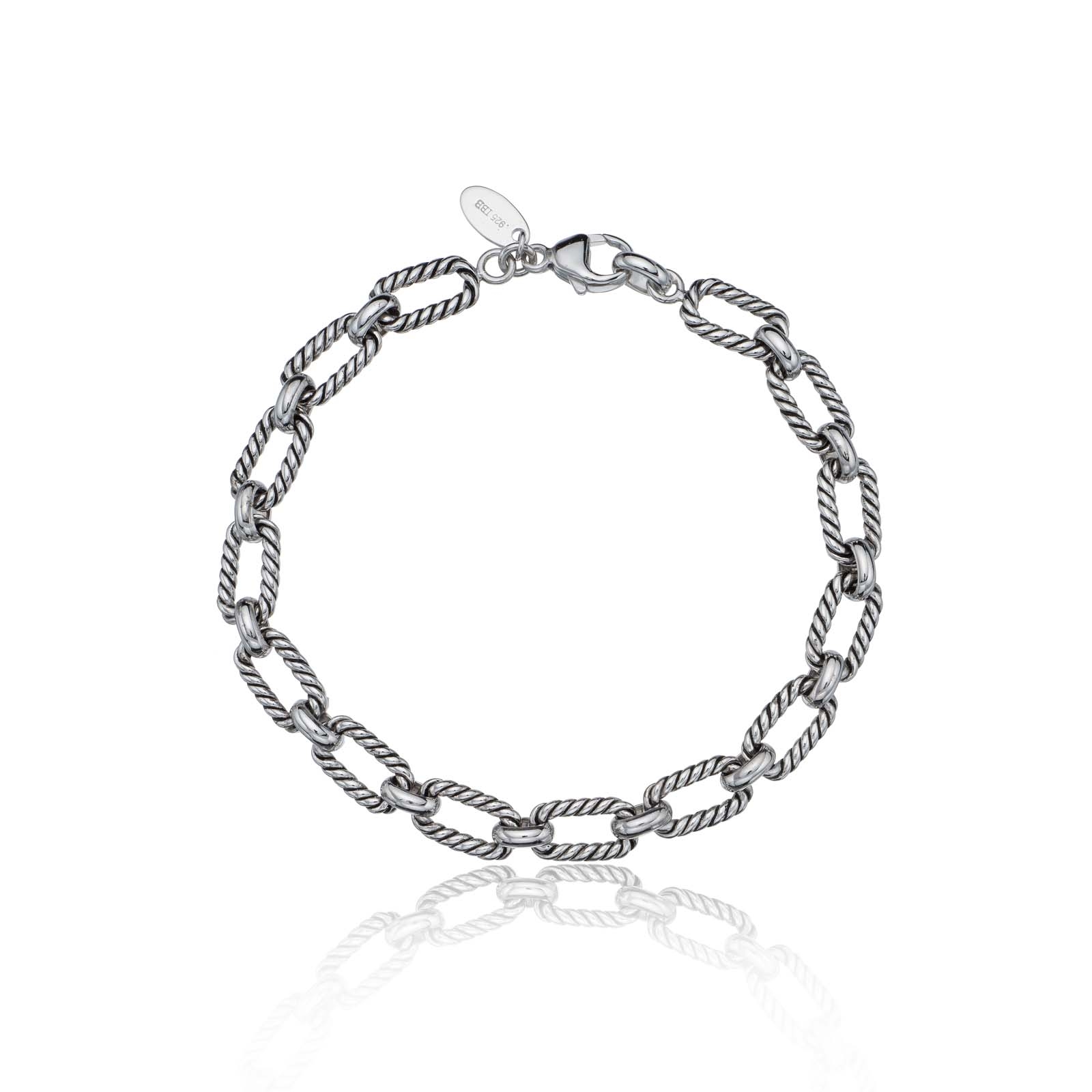 Sterling Silver Textured Twist Hyperlink Mens Bracelet