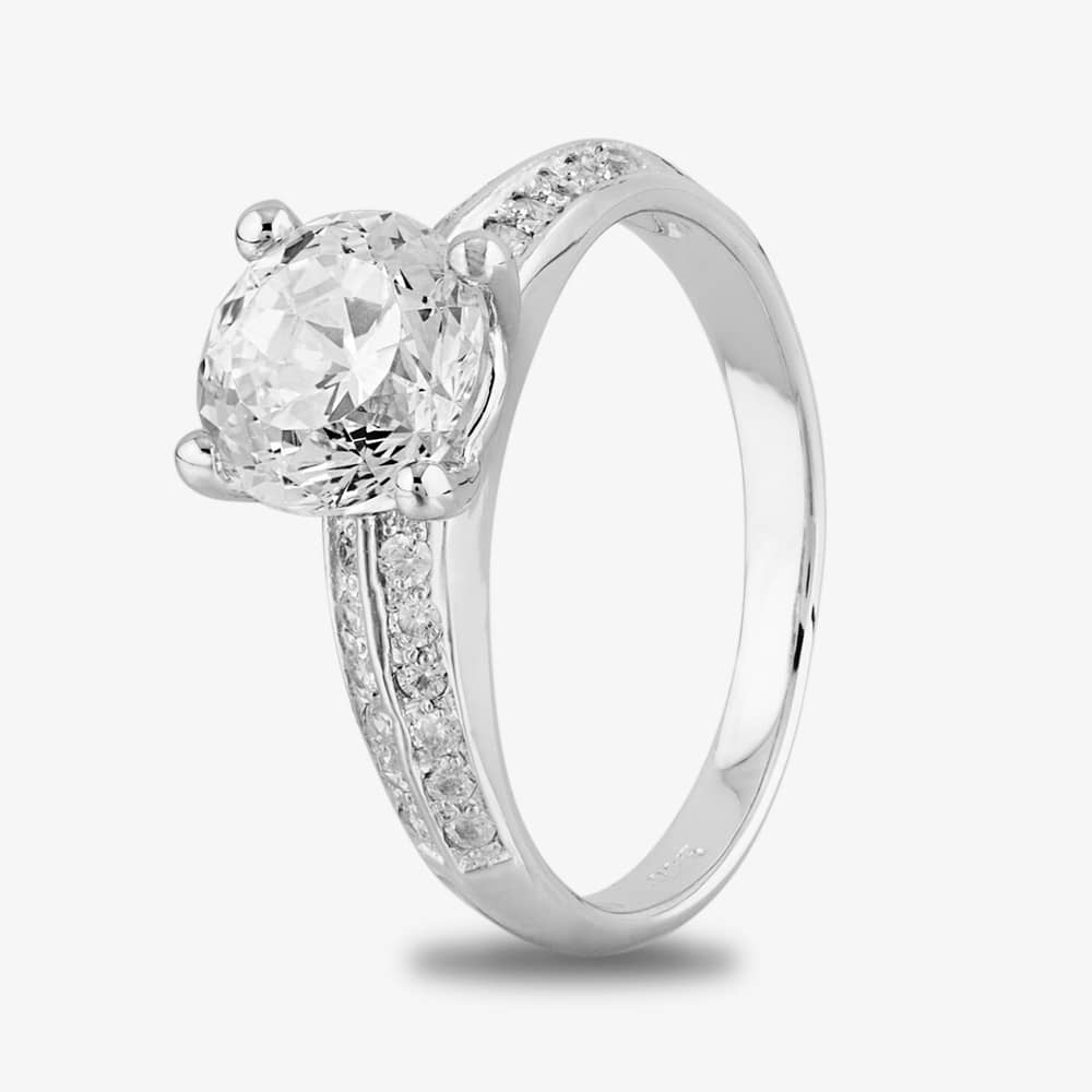 Starbright Silver Four Claw Round Cubic Zirconia Double Shouldered Ring R6154 3A (52)