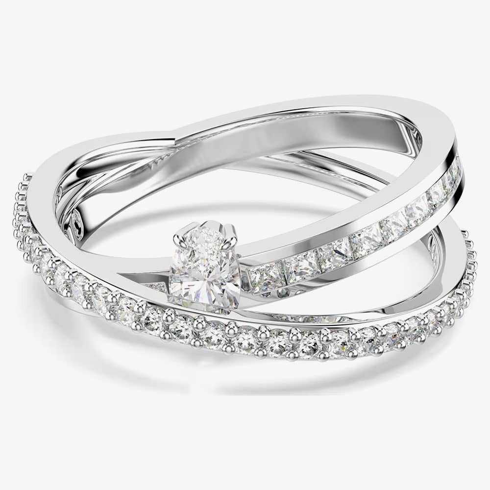 Swarovski Hyperbola Rhodium Plated Mixed Cuts Two Row Ring 5691231