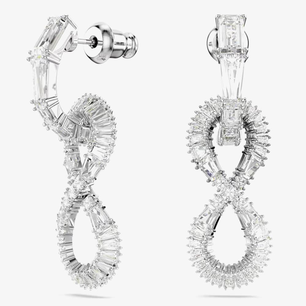 Swarovski Hyperbola Rhodium Plated White Infinity Dropper Earrings 5679793