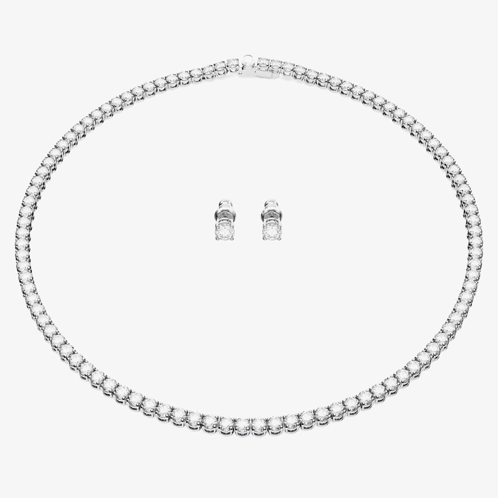 Swarovski Matrix White Tennis Necklace & Earrings Jewellery Set 5647730