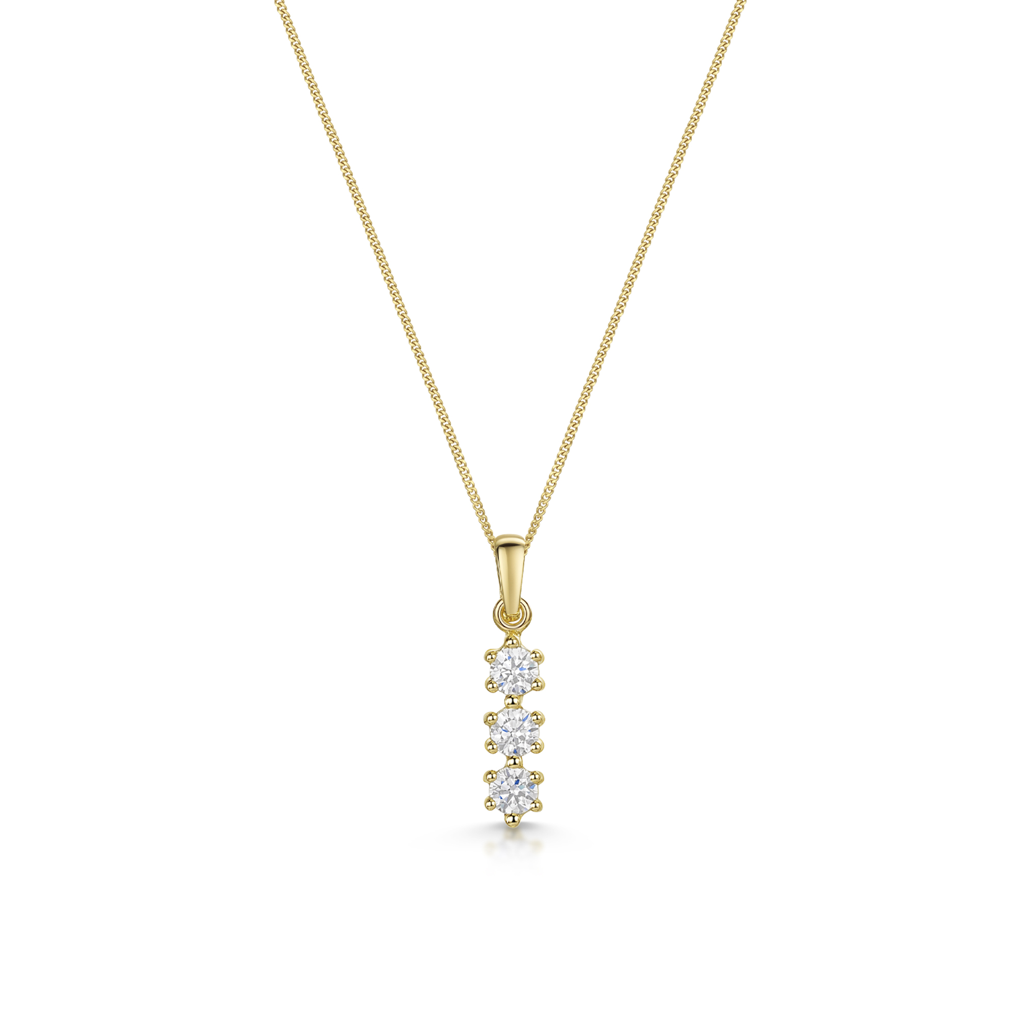 9ct Yellow Gold 3 Stone Cubic Zirconia Drop Pendant