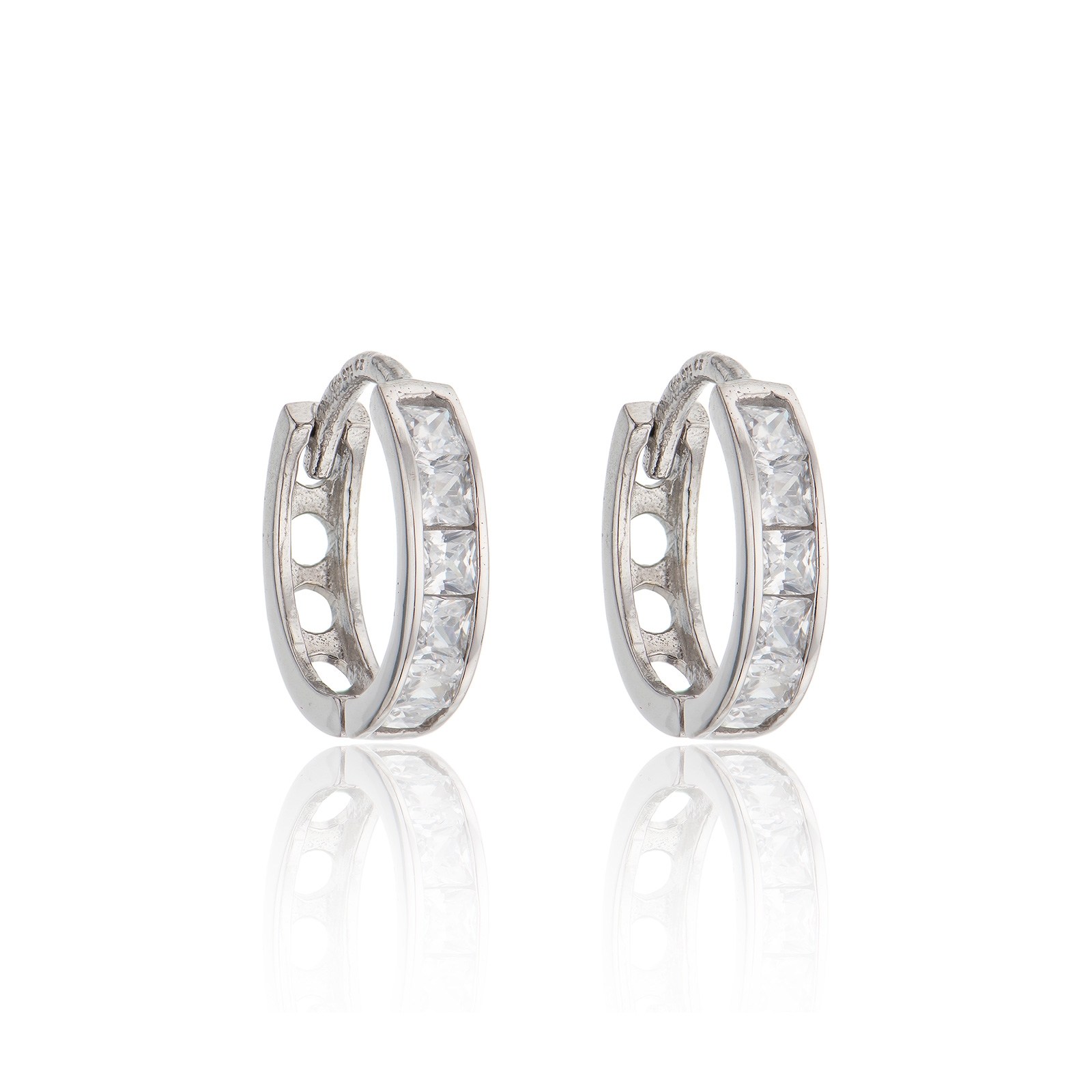 9ct White Gold Good Minimize Cubic Zirconia Hoop Earrings