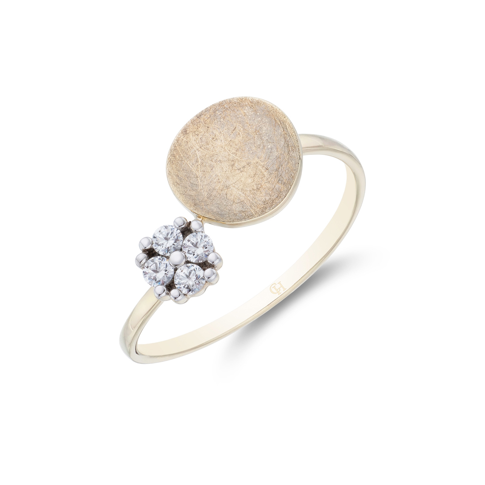 9ct Yellow Gold Brushed Cubic Zirconia Disc Ring