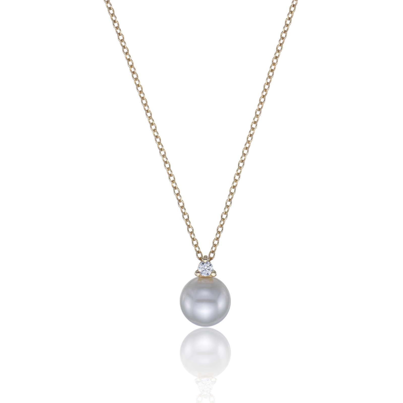 9ct Yellow Gold Cubic Zirconia and Pearl Pendant