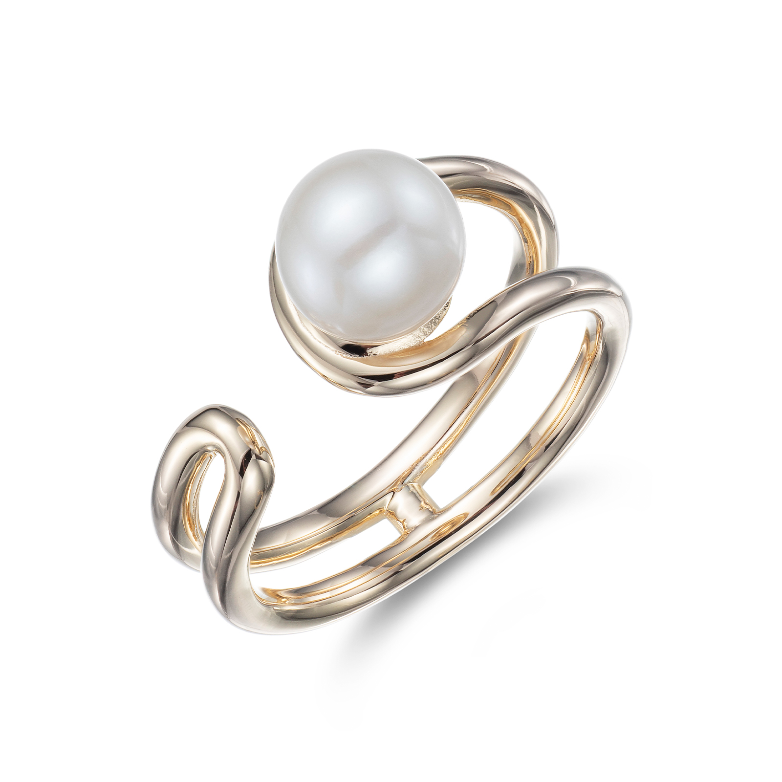 Silver 3 Micron Plated Open Pearl Ring