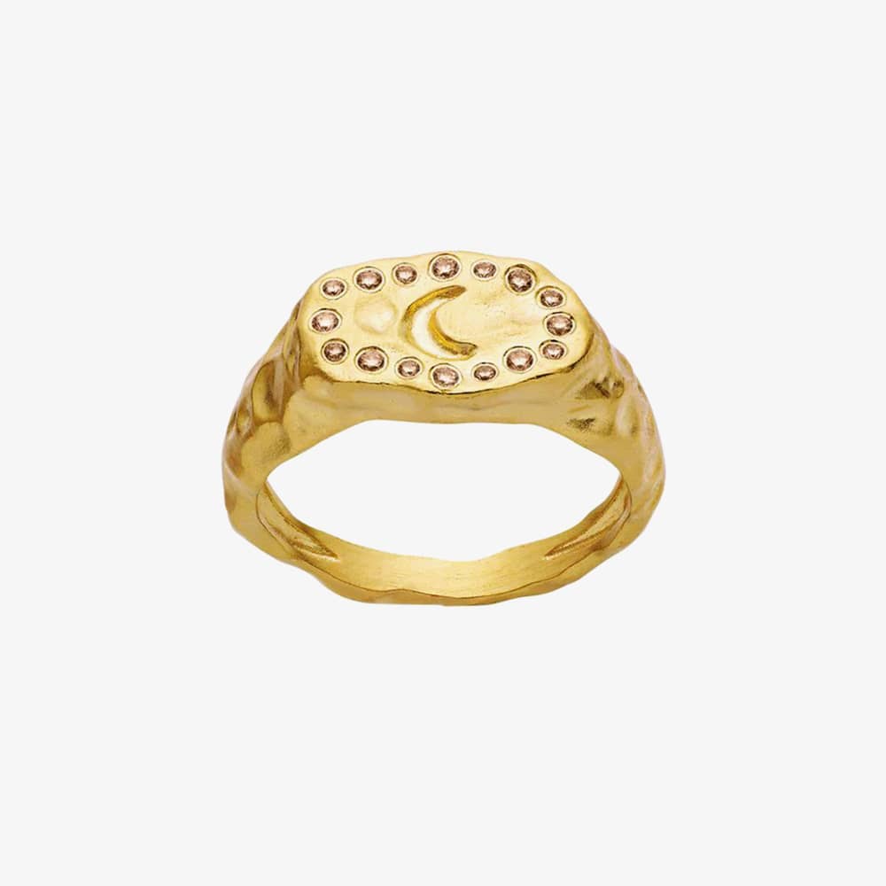 Maanesten Demi Gold Plated Moon Hammered Oval Signet Ring 4808A 59