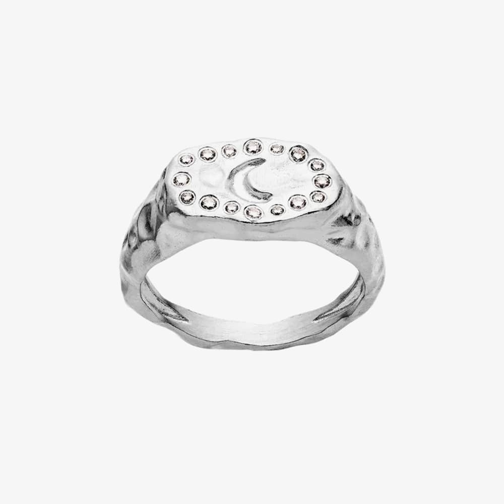 Maanesten Demi Silver Moon Hammered Oval Signet Ring 4808C 55