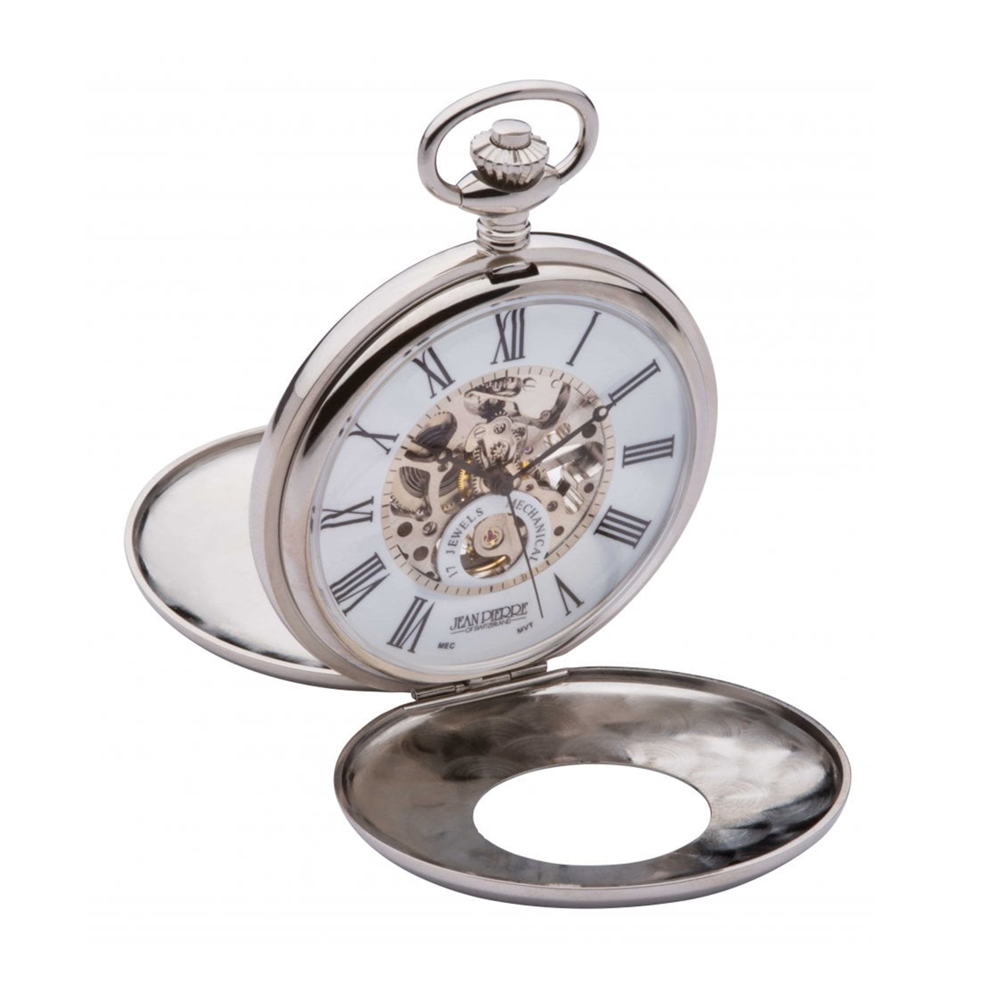 Jean Pierre Chrome Plated Double Part Hunter Pocket Watch G257CM
