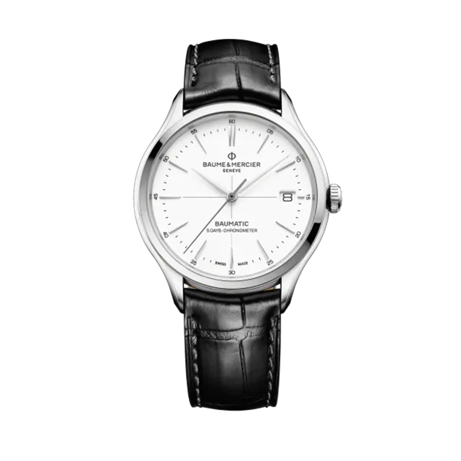 Baume et Mercier Clifton Mens Watch M0A10518 White Dial Leather-based Strap