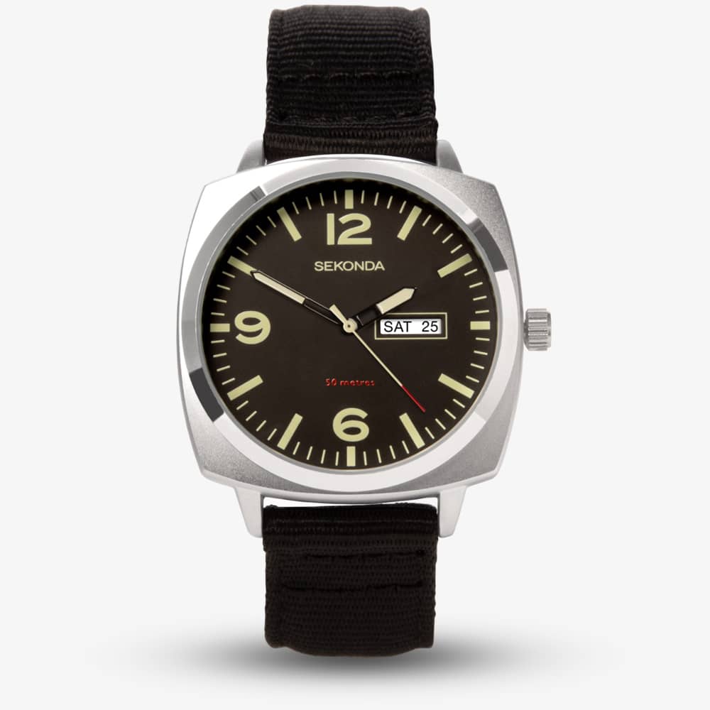 Sekonda Pilot Airborne Black Canvas Strap Watch 1992
