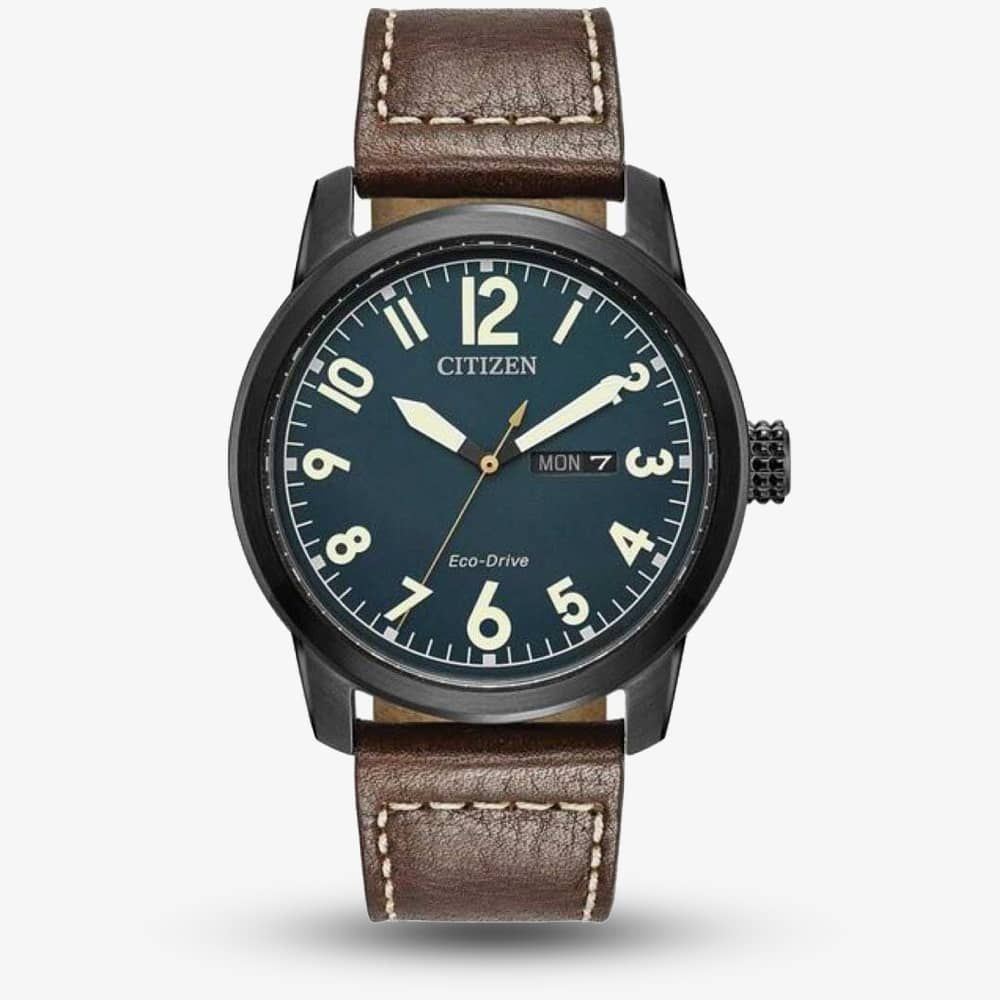 Citizen Mens Chandler Military Brown Leather Strap Watch BM8478-01L