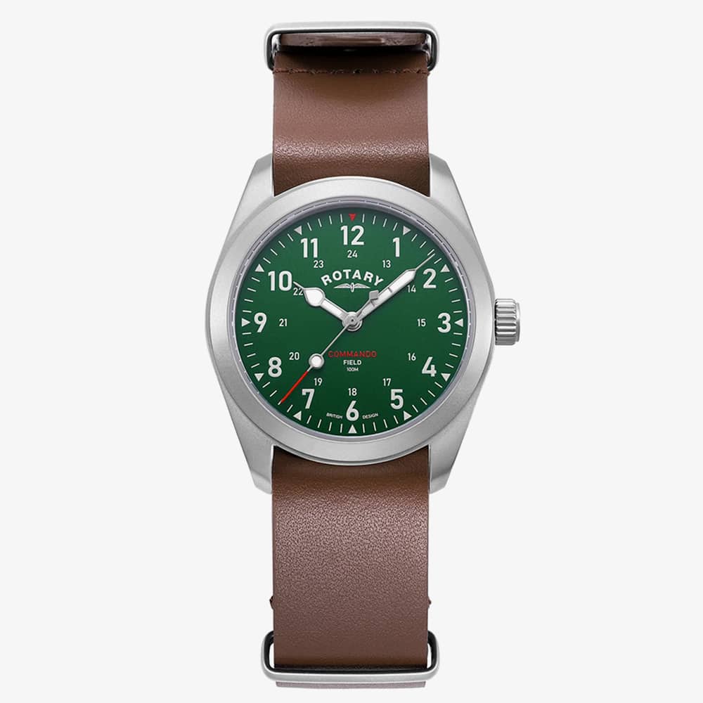 Rotary 1895 Commando Field Green Dial Brown Leather Watch GS05535/56