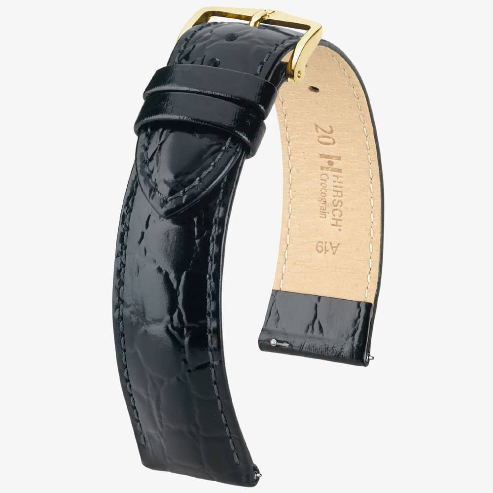 HIRSCH Duke 16mm Long Black Leather Watch Strap 01028050-1-16