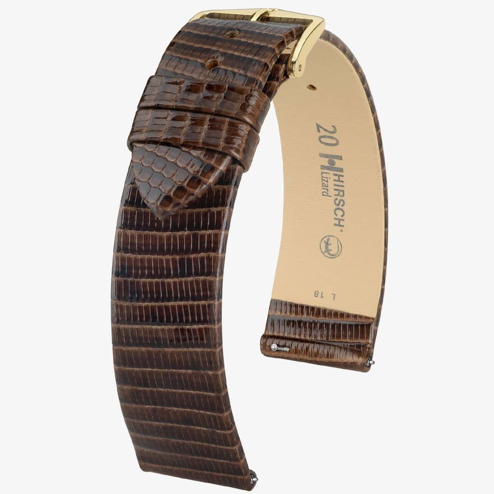 HIRSCH Lizard 14mm Medium Brown Leather Watch Strap 01766110-1-14