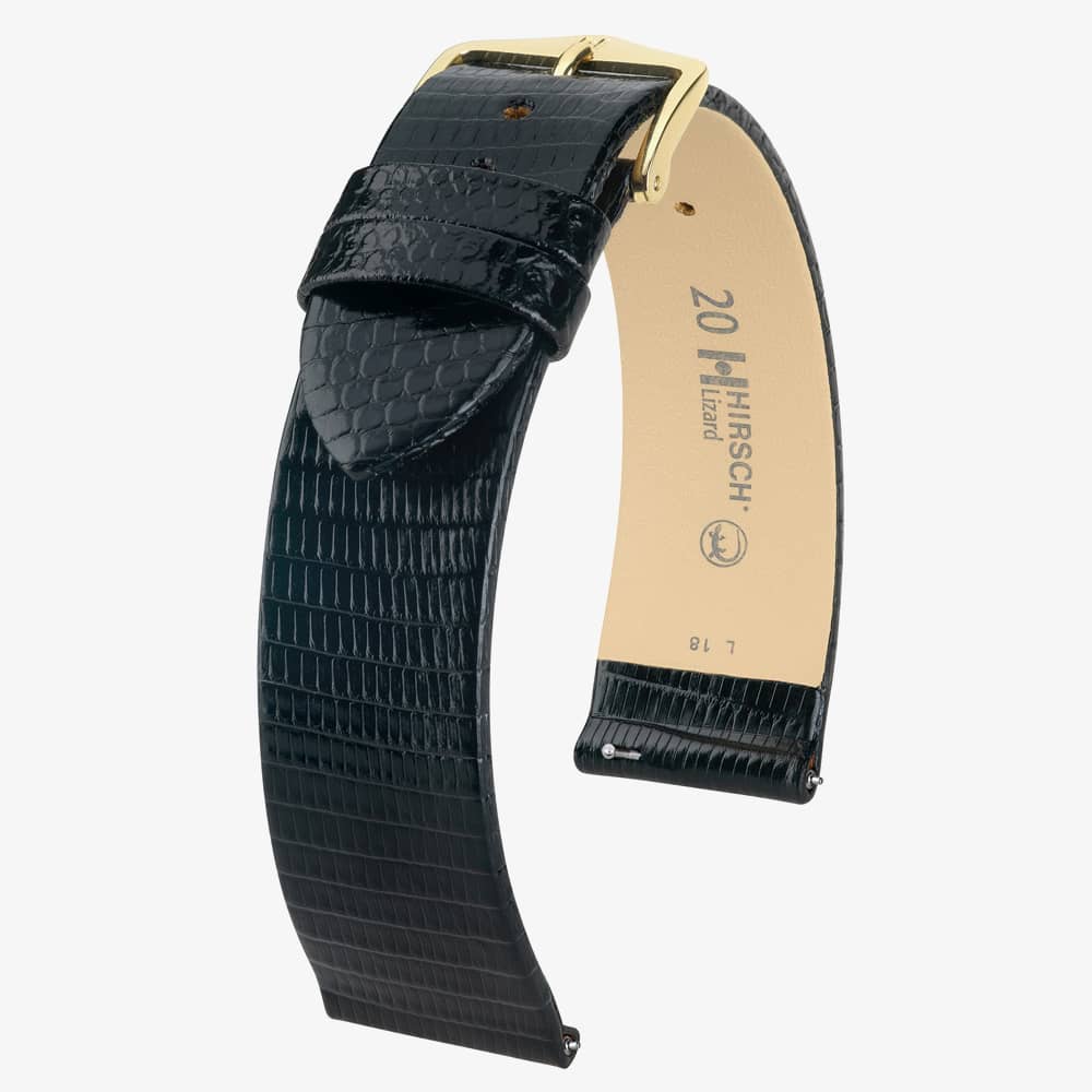 HIRSCH Lizard 10mm Medium Black Leather Watch Strap 01766150-1-10