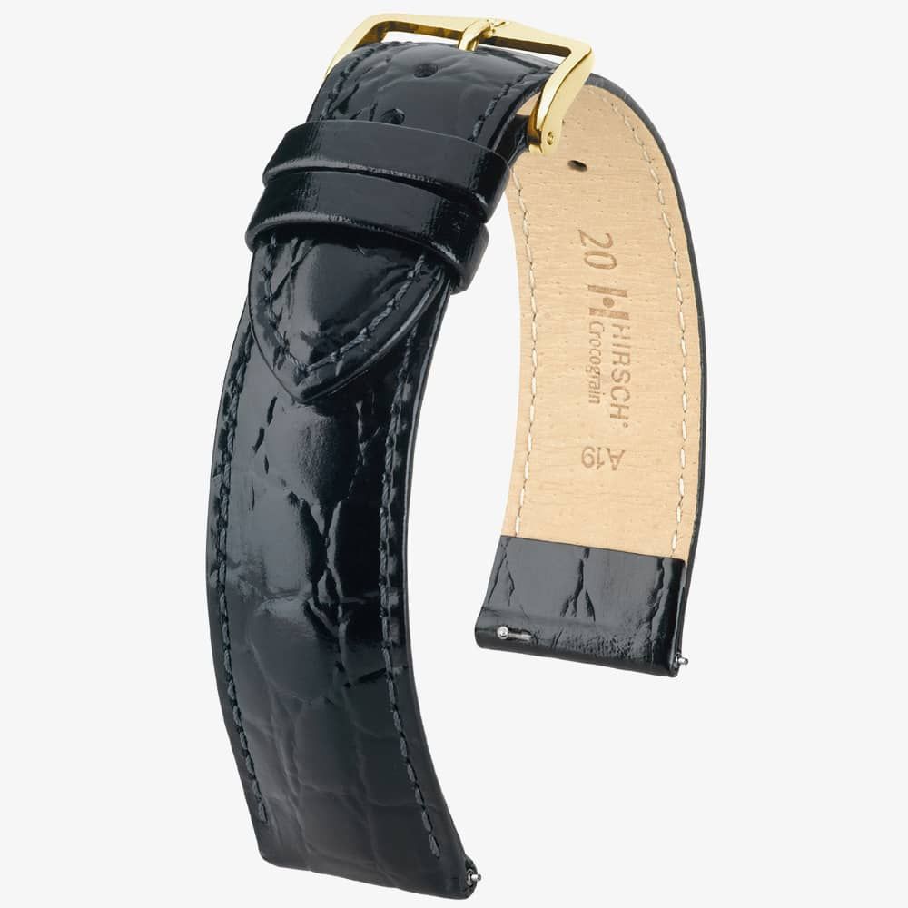 HIRSCH Crocograin 14mm Medium Black Leather Watch Strap 12302850-1-14