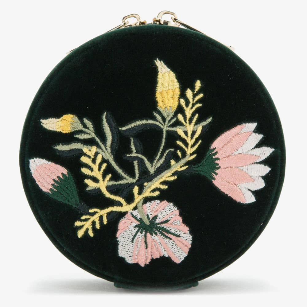 WOLF Zoe Travel Round Forest Green Floral Jewellery Box 393212