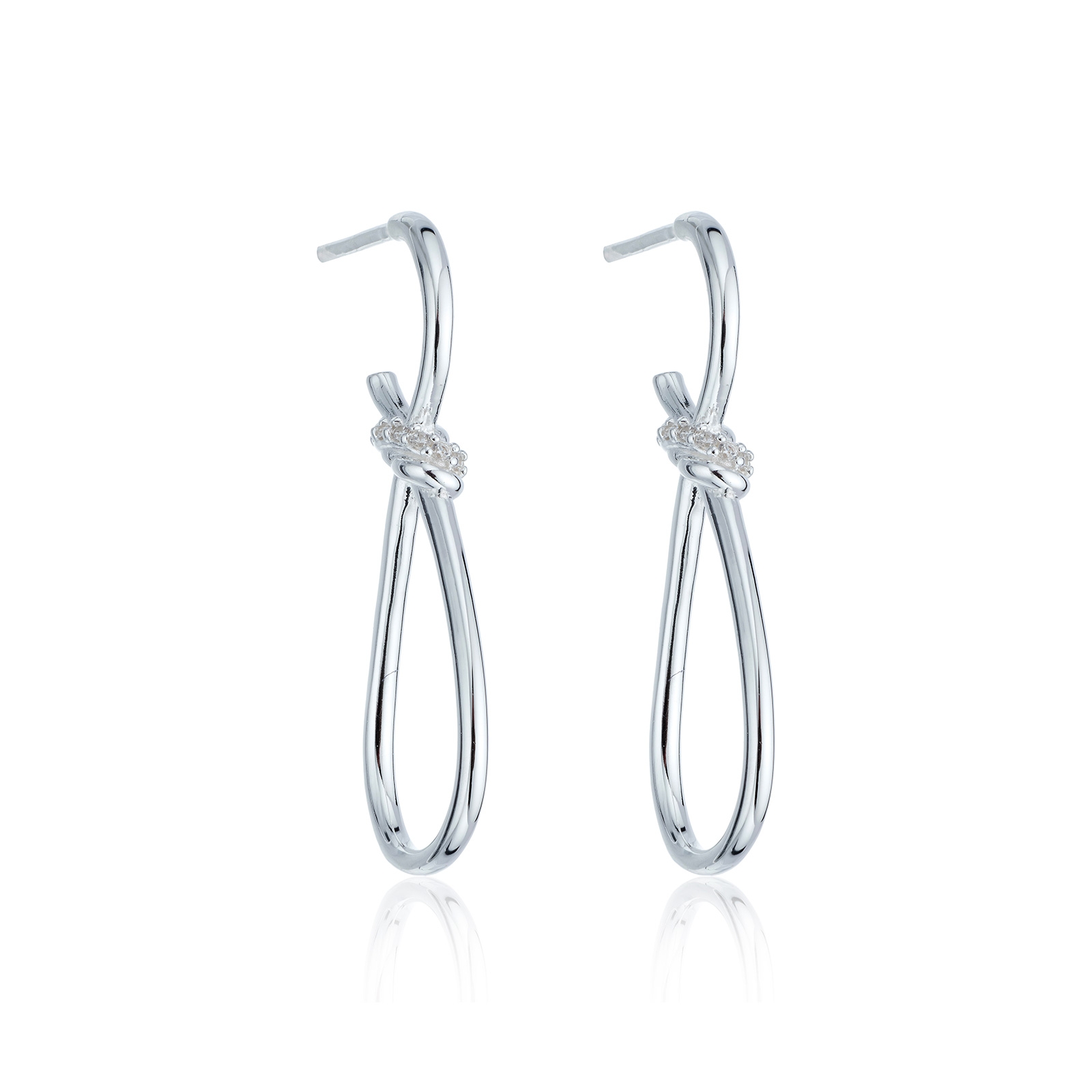 Sterling Silver Unfastened Knot Cubic Zirconia Drop Earrings