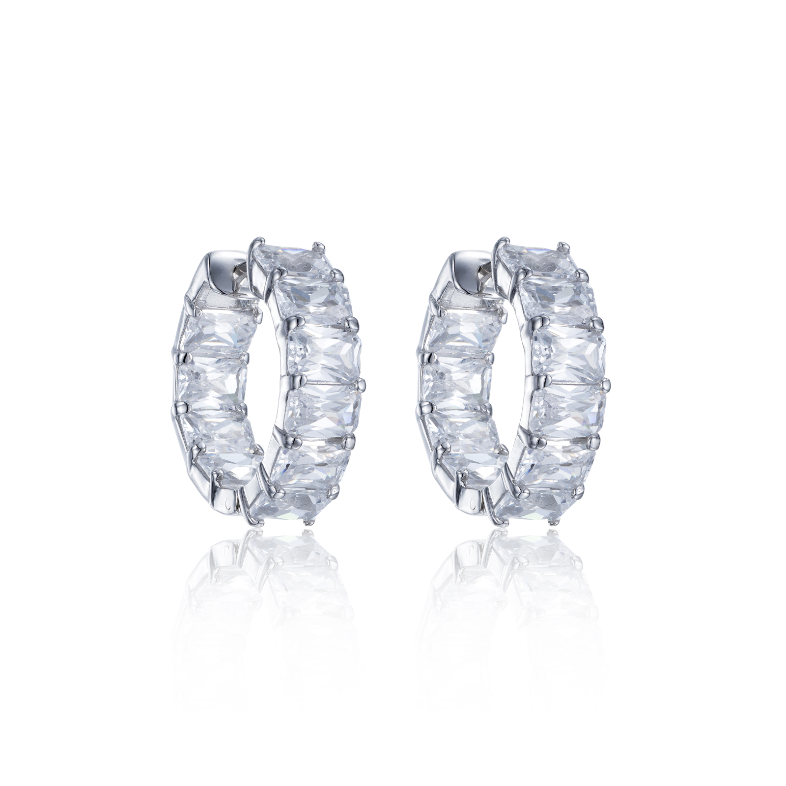 Silver Emerald Reduce Cubic Zirconia Earrings