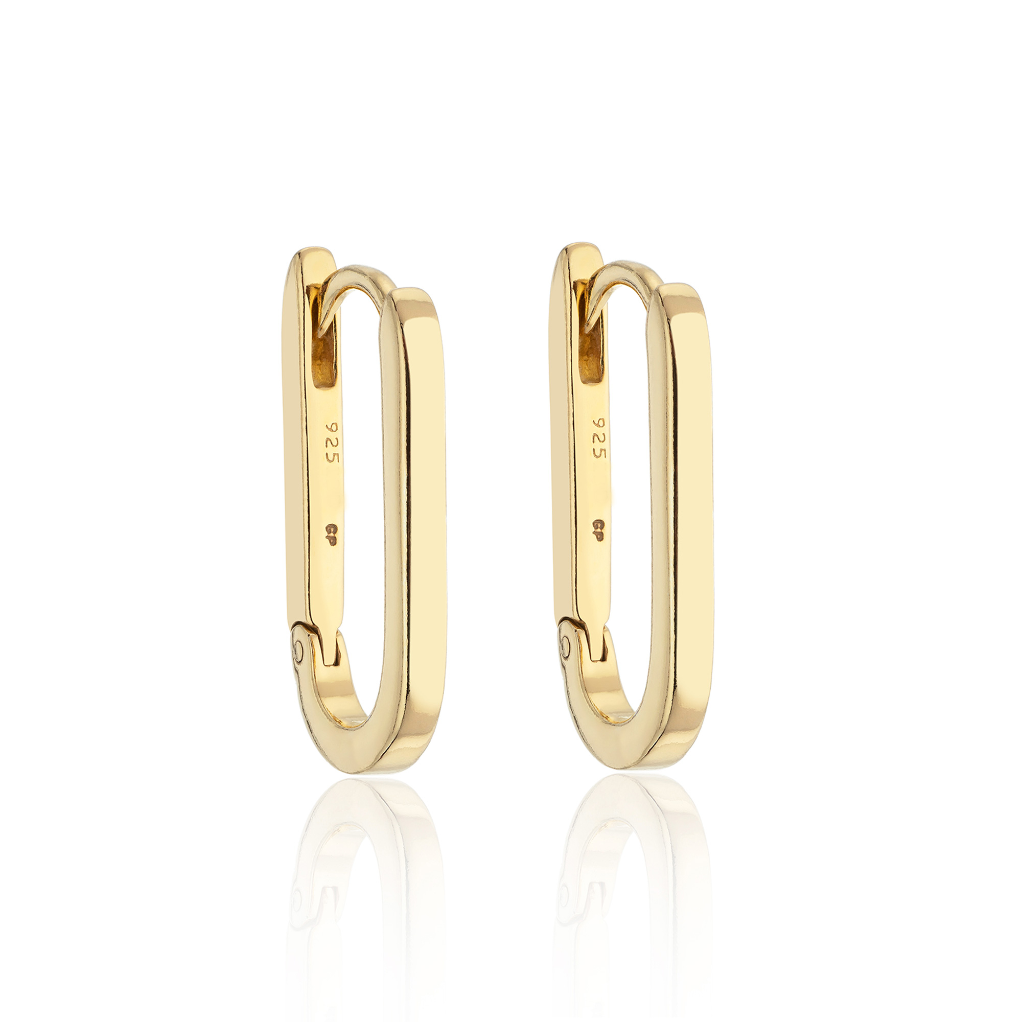 Silver Yellow Gold Plated Oblong Hoop Earrings