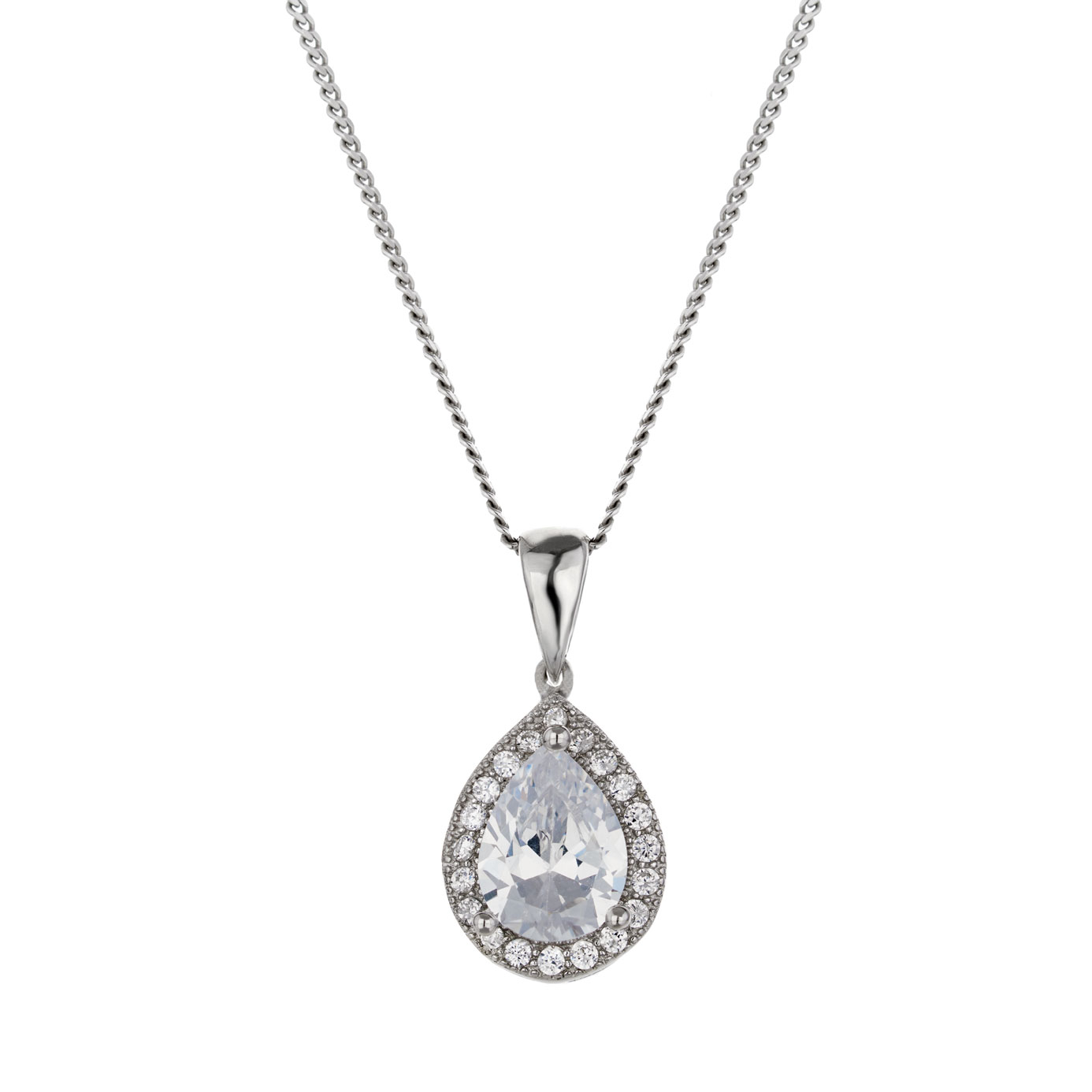 Silver Pear Reduce Cubic Zirconia Halo Pendant