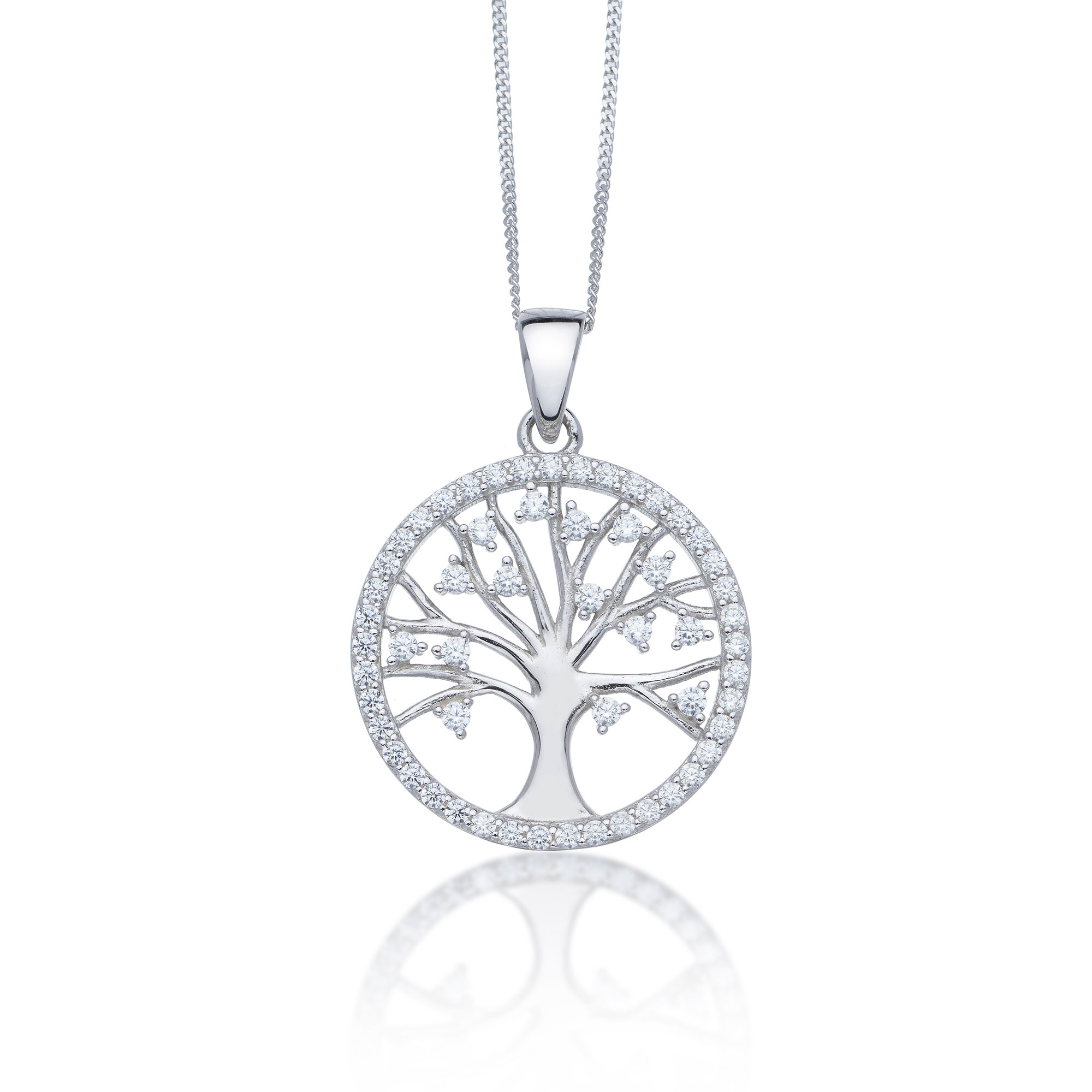 Silver Cubic Zirconia Tree of Existence Pendant