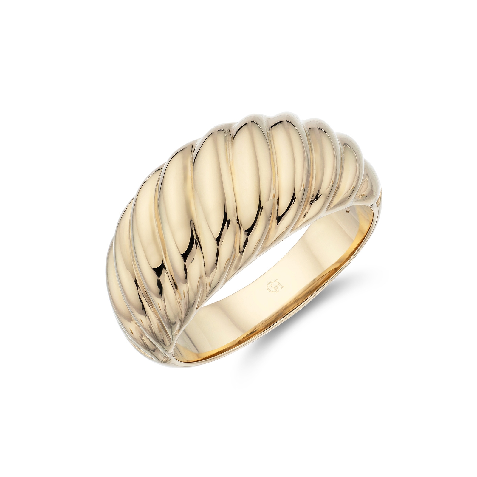 Silver 3 Micron Yellow Gold Plated Shell Dome Ring
