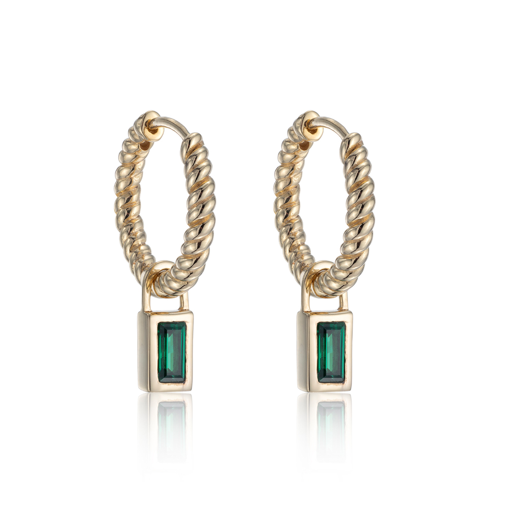 Yellow Gold Plated Inexperienced Cubic Zirconia Twisted Hoop Earrings