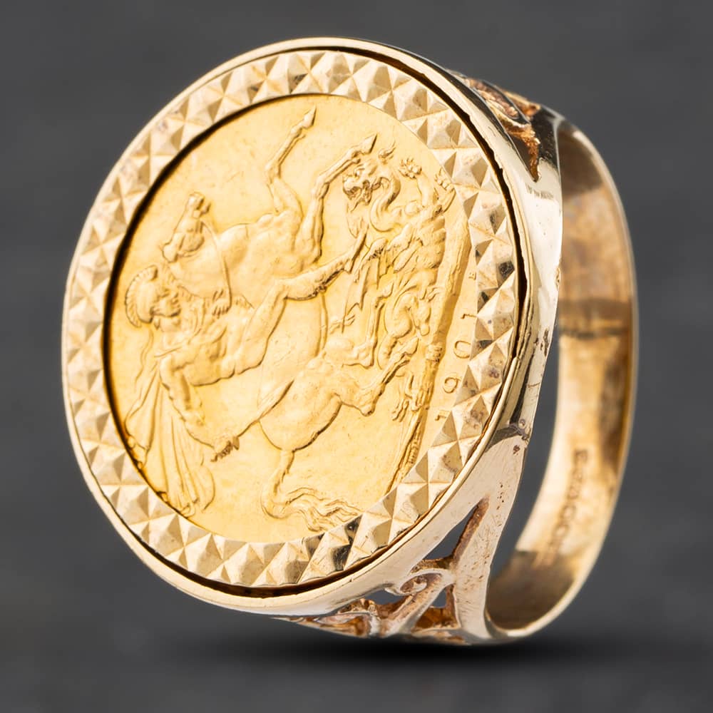 Pre-Owned 9ct Yellow Gold 1901 Full Sovereign Coin Ring 41201080BND