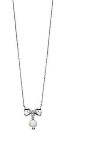 D For Diamond Pearl And Sterling Silver Bow Pendant